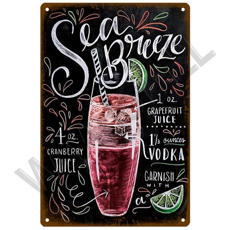 Tin Sign Decor Cocktail Metal Sign Plaque Metal Plate Vintage Iron Poster Wall Art Painting For Pub Club Man Cave Bar Decoration