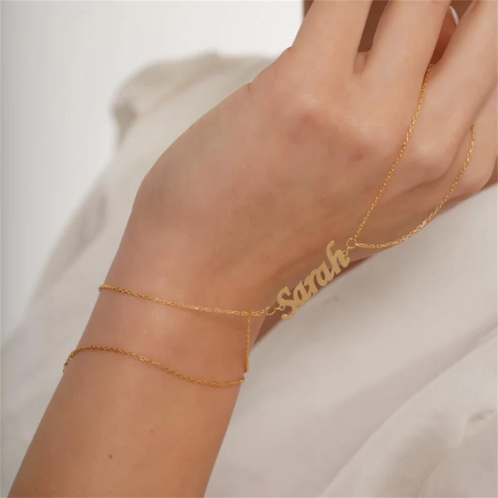 Кольцо на руку с именем на заказ, персонализированная богемная ручная цепочка из нержавеющей стали, ювелирное изделие, подарок на день рождения, подружка невесты для