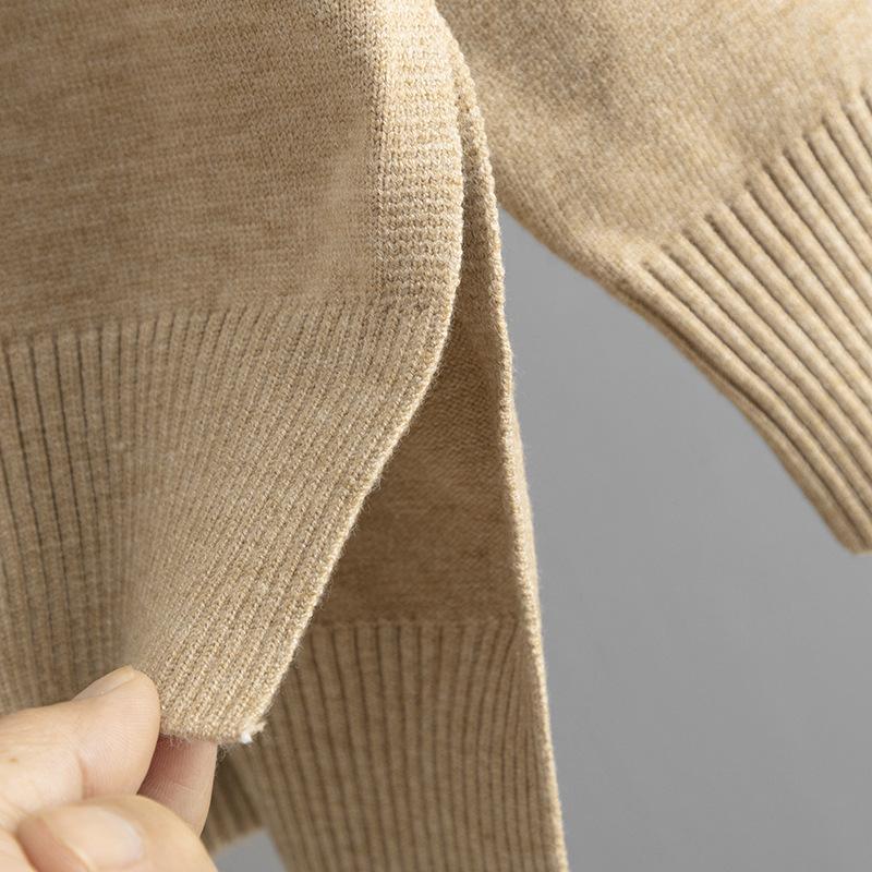 GMXIA Solid-color Knitted Semi-high Neck Slit Sweater Set for Women's Autumn and Winter Fashionable Casual Sweater Two-piece Set