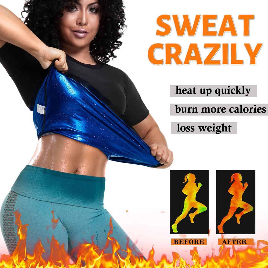 Women Short Sleeve Sauna Suit Sweat Shirts Body Shaper Hot Polymer Slimming Shapewear Fitness Workout Tank Tops Exercise Undershirt