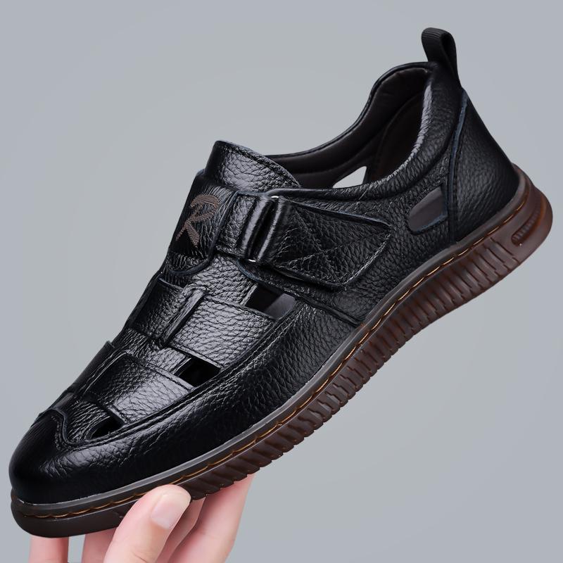Fashion Sandals Summer Men Cozy Non-slip Soft Cool Lighted Breathable Hollow Out Loafers Shoes All-match Fashion Casual Leather Sandals