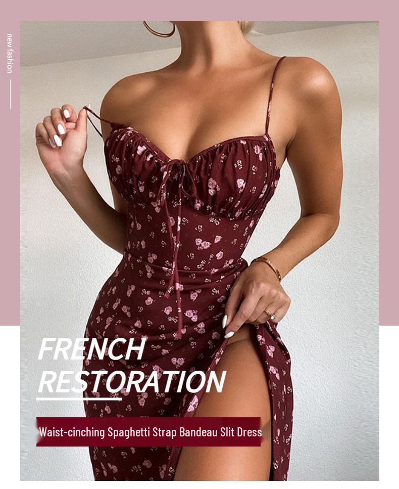 Европейское и американское сексуальное платье-слинг с разрезом на шнуровке с принтом для женщин