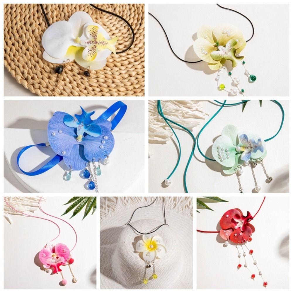 Drawstring Butterfly Orchid Clavicle Chain Lace Up Korean Style Choker Flower Necklace Jewelry
