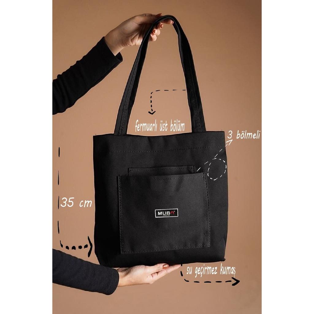 Mubo Women's Black Waterproof Fabric Zippered Hand, Arm And Shoulder Bag With 3 Compartments