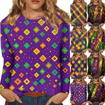 Женские топы с круглым вырезом, свободная футболка с карнавальным принтом