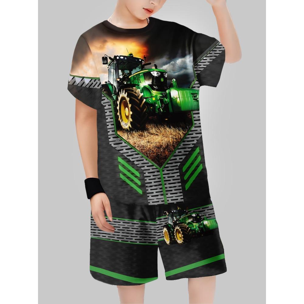 Sets for Children Boys 3D Letter Graffiti Printed Short-Sleeved Shorts Suit Casual Sports Style Clothing