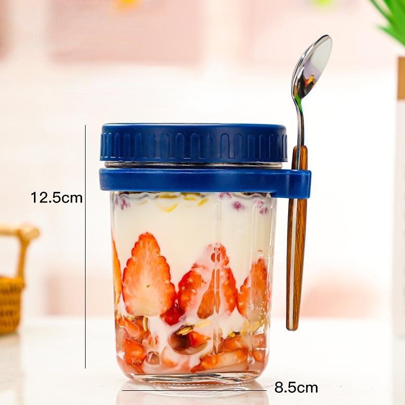 Портативная чашка для овсянки на ночь, 350 мл с крышкой, чашка для завтрака, стеклянная чашка для хлопьев, чашка Мейсона, банка для салата, чашка для йогурта