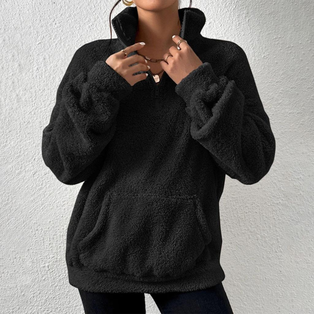 Sweatshirt For Women Half Zip Pocket Drop Shoulder Teddy Sweatshirt Stand Collar Sweatshirts For Women