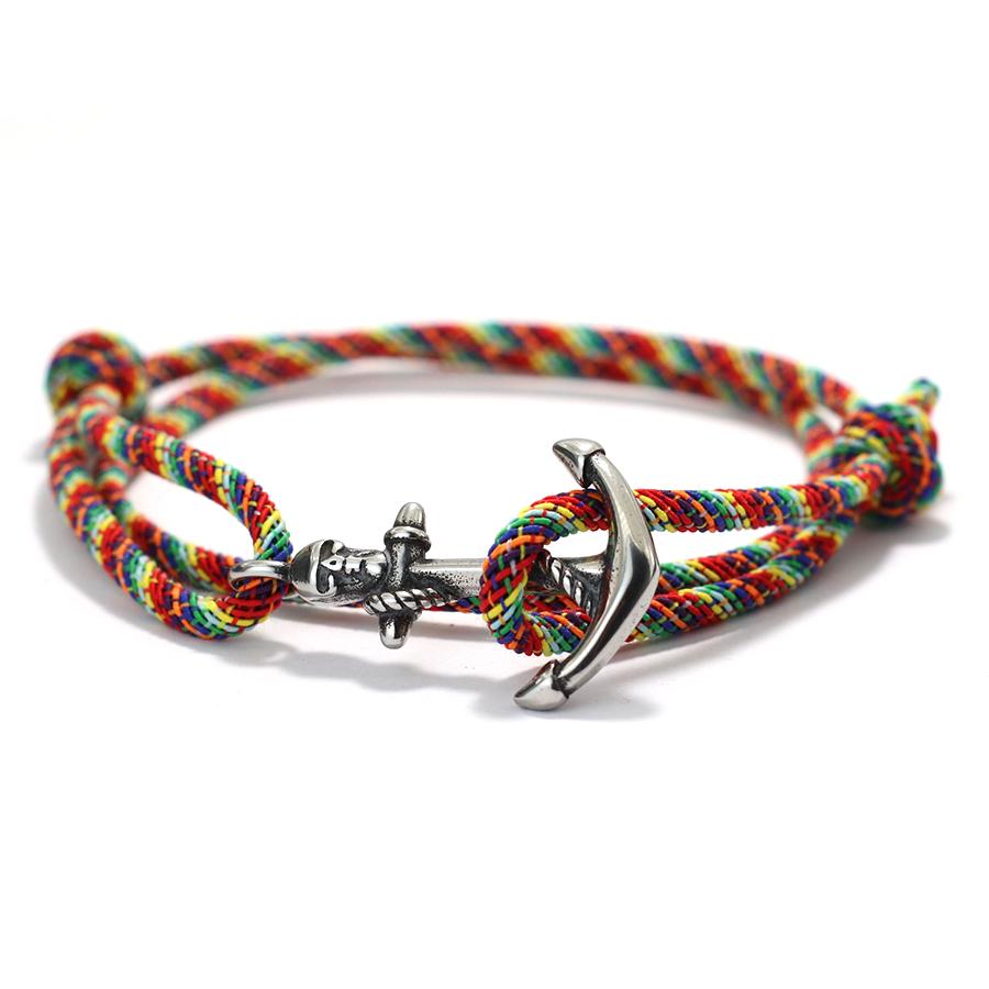 Navy Style Silver Anchor Bracelet Handmade Braided Multi-Layer Braslet Nautical Surf Viking Colorful Rope Couple Jewelry
