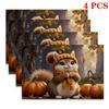 4pcs/6pcs Rectangular Placemats Suitable for Home & Restaurants - Cute Squirrel Winter Table Mats with Hat & Scarf Design, Heat-Resistant Durable Tabl