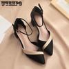 Женские модные босоножки на массивном каблуке, туфли на высоком каблуке с острым носком и пряжкой, цветные блоки на весну и лето