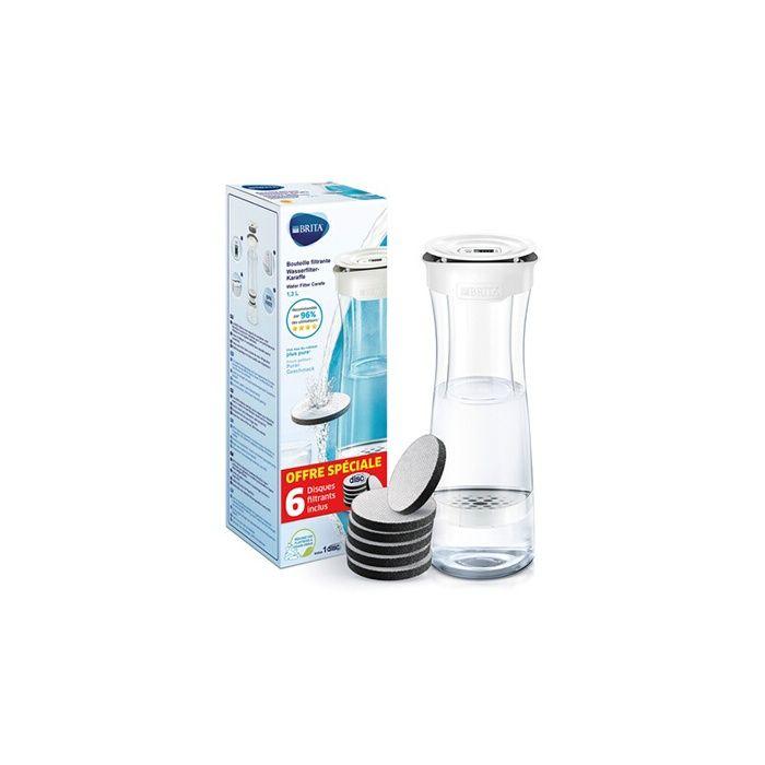 Bouteille filtrante - BRITA - Blanc Graphite - 1,3L - 6 filtres MicroDisc - Compatible lave-vaisselle