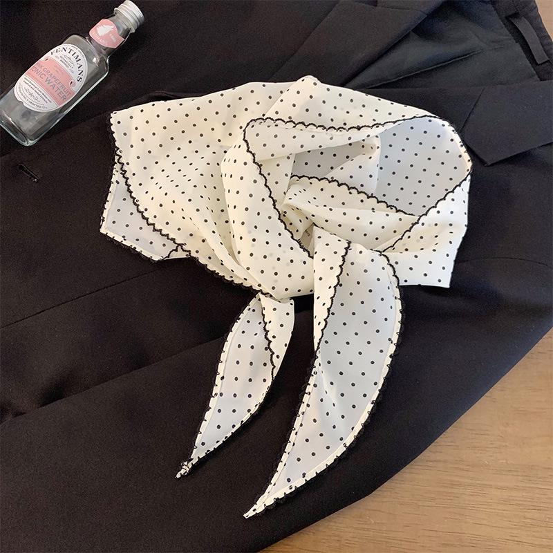 Korean Sweet Neckerchief Polka Dot Headband Turban Fashion Fresh Small Scarf Thin Striped Triangular Hair Band Girls Headscarf