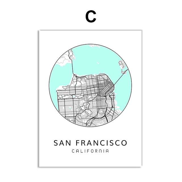 Скандинавский минималистичный холст, картина с картой мира, плакат, Бостен Лэндон, Нью-Йорк, настенное искусство, украшение для дома, комнаты, цитаты, без рамки