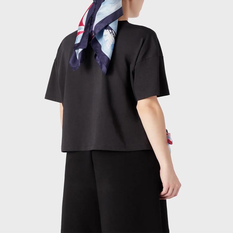 Emporio Armani Женская футболка с принтом и кружевной шнуровкой, круглым вырезом, SS23, топ, темно-синий 6R2T7I-2J53Z-0926