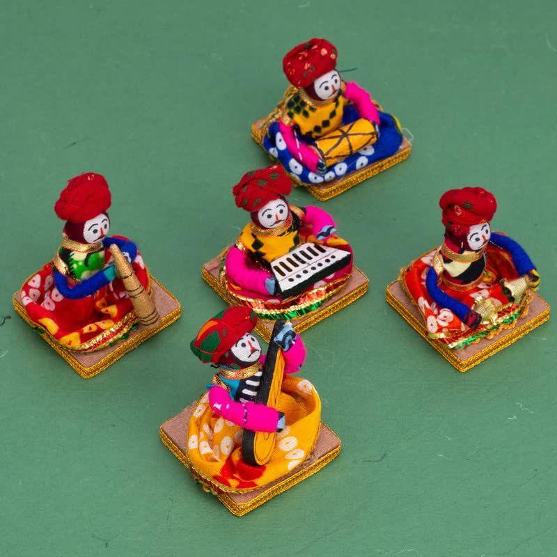 New Recycled Material Rajasthani Musician Bawla Puppets Idol (7x28 Cm Multicolor) -5 Piece (Male Puppets)