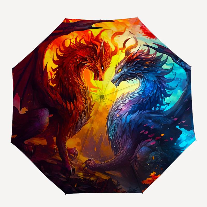 Dragons, Fantasy- Automatic umbrella, Four Seasons Portable Folding Umbrella, Suitable for Men and Women, Travel, Daily Compact Umbrella, Ou