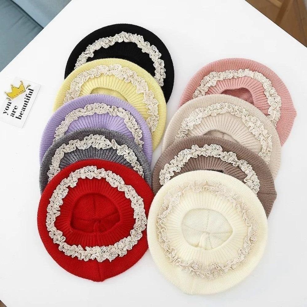 Lace Ruffled Knitted Hat Soft Cotton Pullover Hat Fashion Baby Beret Hat For Infants