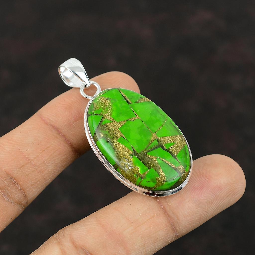 Copper Green Turquoise Pendant Real Gemstone Jewelry 925 Sterling Silver Pendant Handmade Brand New Pendant Gift For Women Turquoise Jewelry