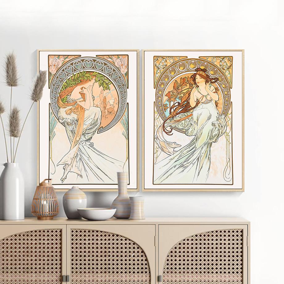 Goddess Alphonse Mucha Les Saisons Wall Art Poster Print Canvas Painting Nordic Vintage Pictures Living Room Home Decoration