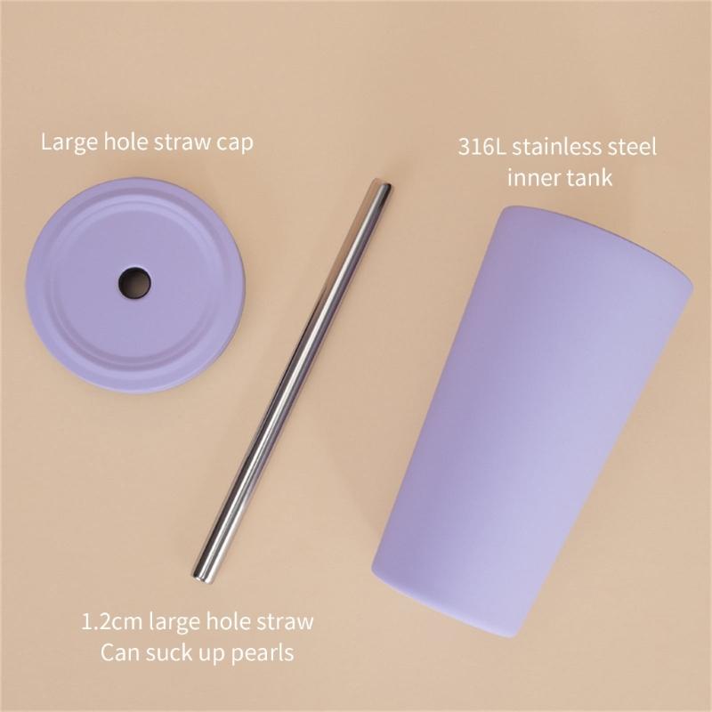 Double Layer Vacuum Insulated Cup With Straw 316L Stainless Steel Tumblers Water Bottle with Ergonomic Handle