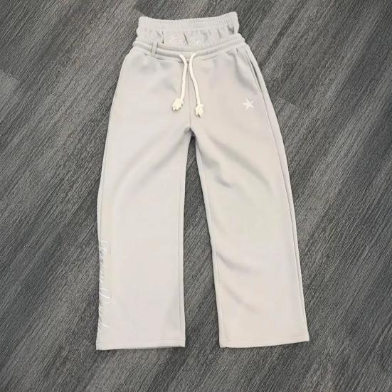 Men Casual Pants Elastic Waist Adjustable Drawstring Long Trousers with Pockets Fake