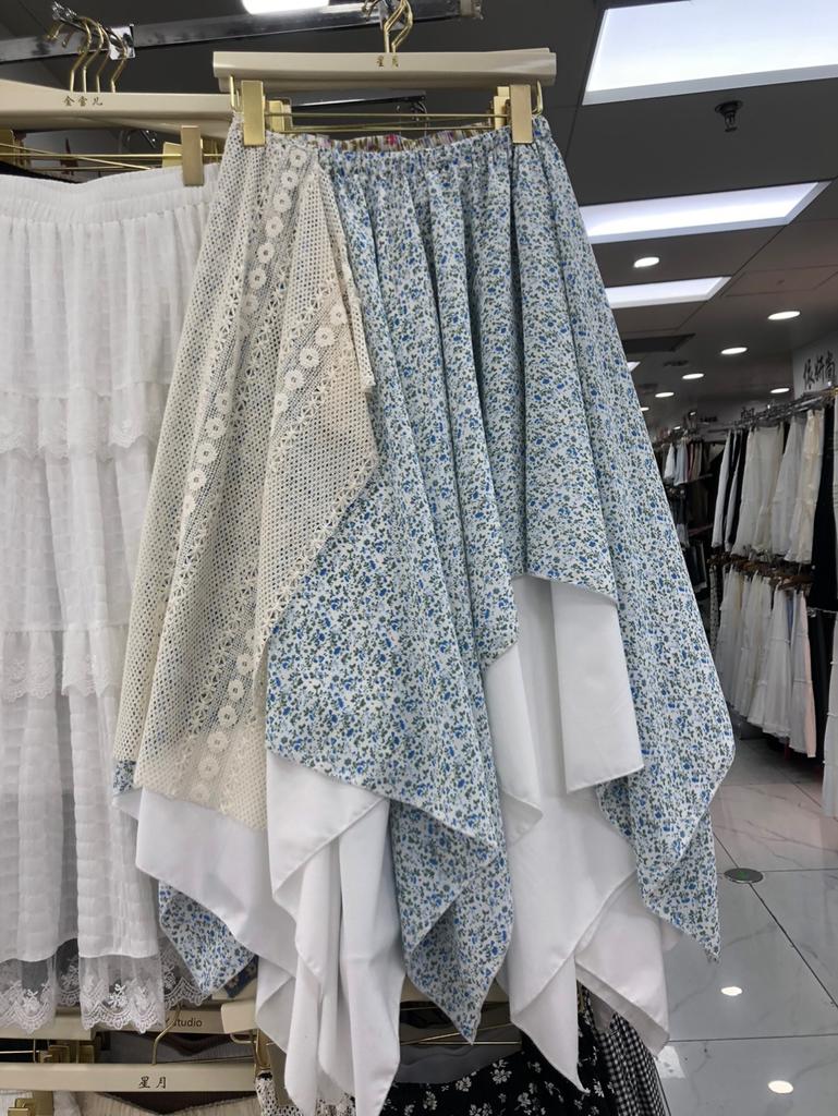 Юбка в цветочек в стиле Мори, многослойная кружевная юбка нерегулярной формы, милая юбка-зонтик в форме буквы А