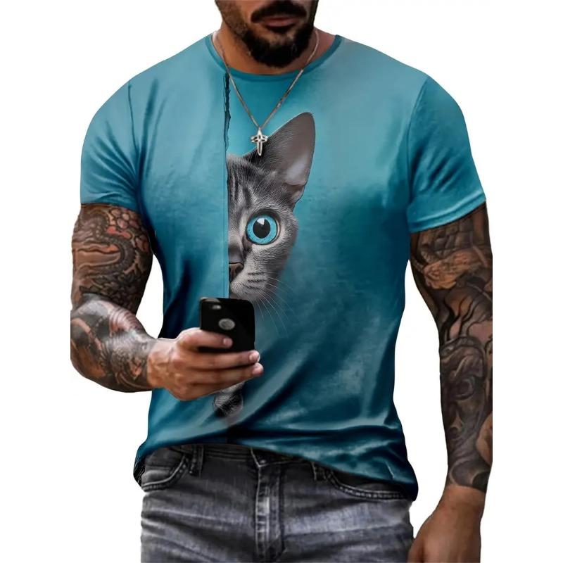Новая мужская футболка с принтом 3D Cat Full Print, повседневная модная забавная футболка с коротким рукавом, унисекс, летняя футболка свободного покроя в уличном стиле