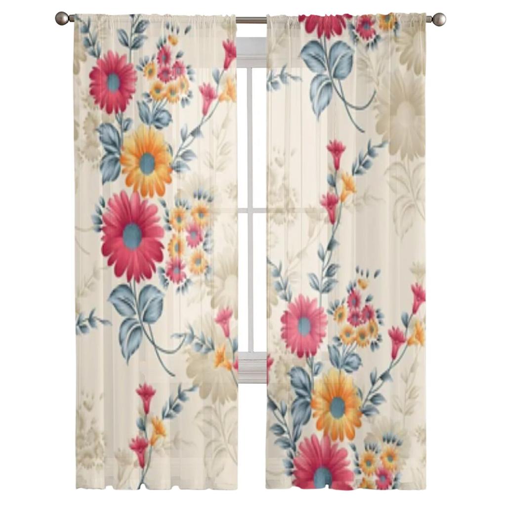 Шифоновые прозрачные шторы с акварельными цветами и узорами для гостиной, спальни, украшения, оконные тюлевые шторы, шторы