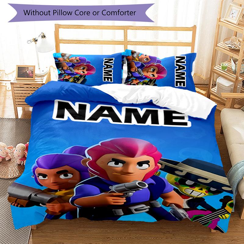 3pcs Brawl Stars Cover Set - Personalized Name, HD Printed Bedding with 1 Cover and 2 Pillowcases - Perfect for Home Decor, Easy Care