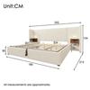 Lit double - MUVOE - 180x200 cm - Rembourré Beige - USB Type-C - Rangement hydraulique