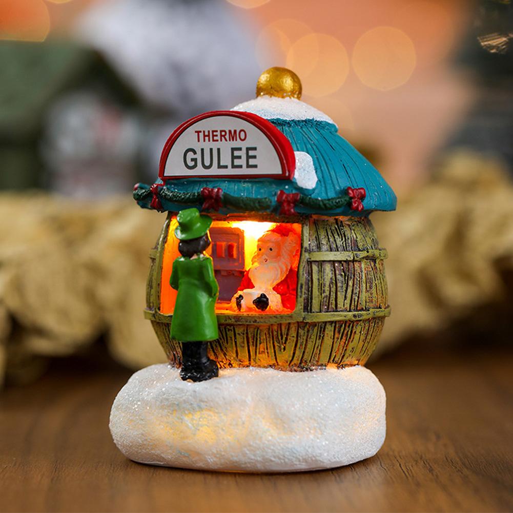 Christmas Luminous Resin Houses LED Micro-Landscape Santa Claus House Craft Ornament Chirtmas Desktop Decoration