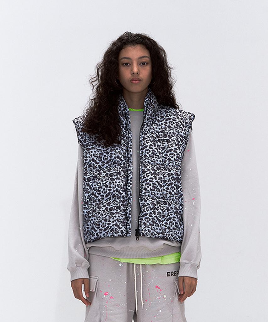 Erer Leopard Print Down Vest Gray