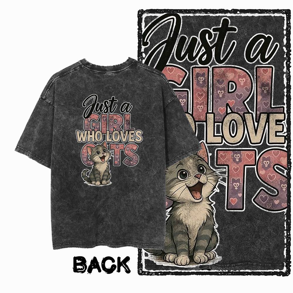G Back Print Cool Vintage Cotton Mens Cat Printed Graphic Tshirt Acid Washed Streetwear Big Size Oneck mens Tee Tshirt