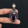 Amethyst & Moonstone Gemstone Handmade Pure Copper Wire Wrapped Pendant Jewelry For Women