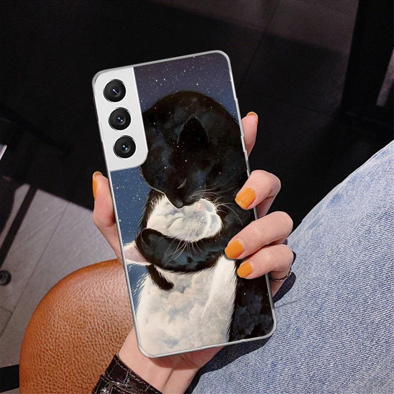 Милый мультяшный чехол-талисман 'Счастливый кот' для Samsung Galaxy S24 S25 Edge S26 Ultra S23 S22 S21 Plus S20 FE + Чехол с персонализированной печатью
