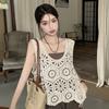 Мода Весна Осень Женский Вязаный Кружевной Жилет с Круглым Вырезом Ажурный Летний Базовые Футболки Свободная Женская Футболка