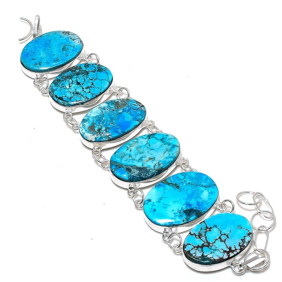 Tibetan Turquoise Gemstone 925 Sterling Silver Bracelet7-8"
