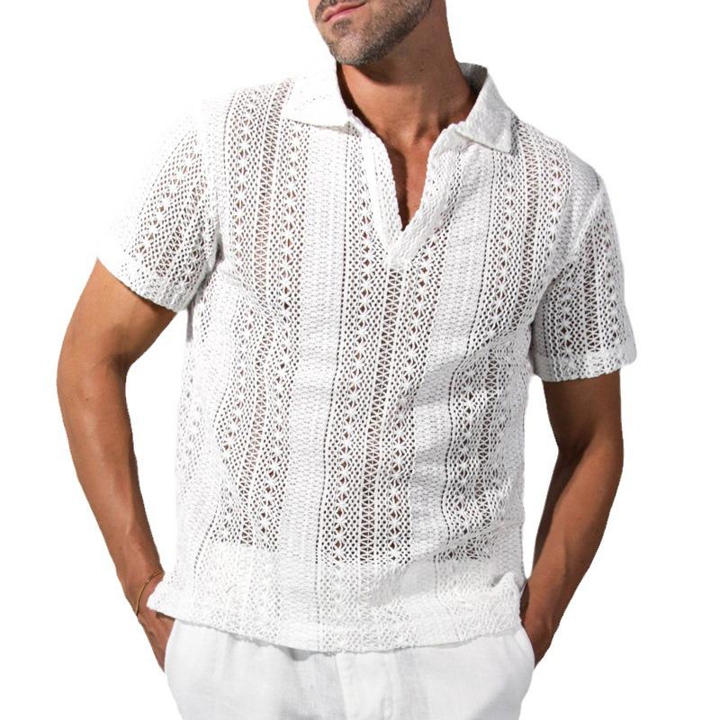 Белая кружевная рубашка узкого кроя в европейском и американском стиле: Повседневная и модная рубашка с длинным рукавом для мужчин