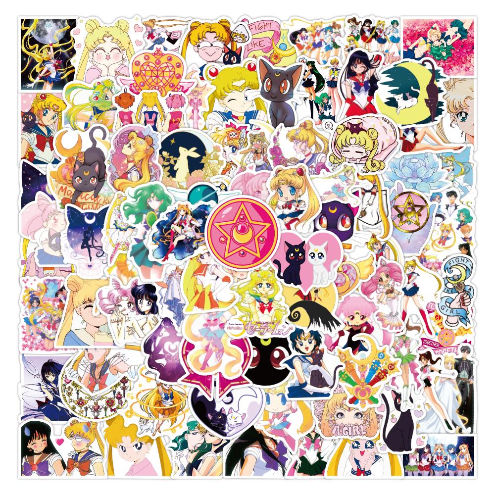 50/100PCS Kids Stickers Sailor Moon Cute Kawaii Anime Sticker Cartoonl Luggage Skateboard Guitar Fridge Notebook Waterproof Wholesale Kid Toy Gift