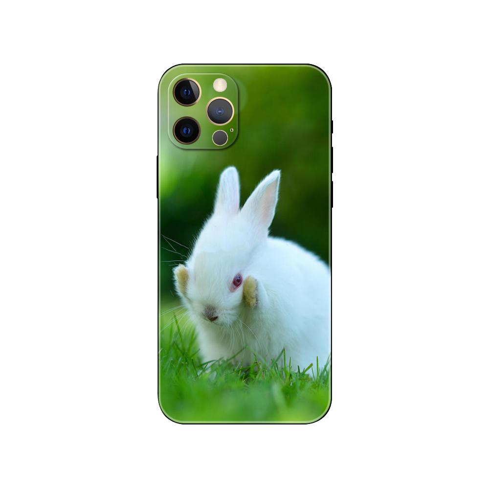 Чехол для телефона с милым белым кроликом для iPhone 5 5S 2020se 6 6s 7 8 plus x 10 XR XS 11 12 13 mini pro MAX, черная задняя крышка из ТПУ