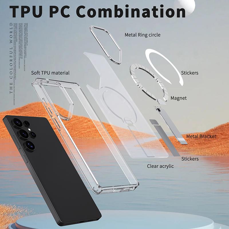 Металлический бампер для беспроводной зарядки Magsafe, чехол для телефона для Samsung Galaxy S25 Ultra S23 S22 S24 Ultra FE Plus, жесткая задняя крышка из ПК