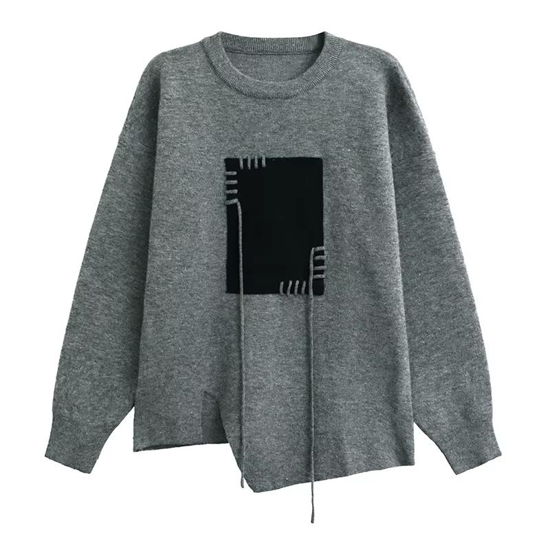 Xitao Свободный однотонный свитер свободного кроя с круглым вырезом и длинными рукавами GMM1038