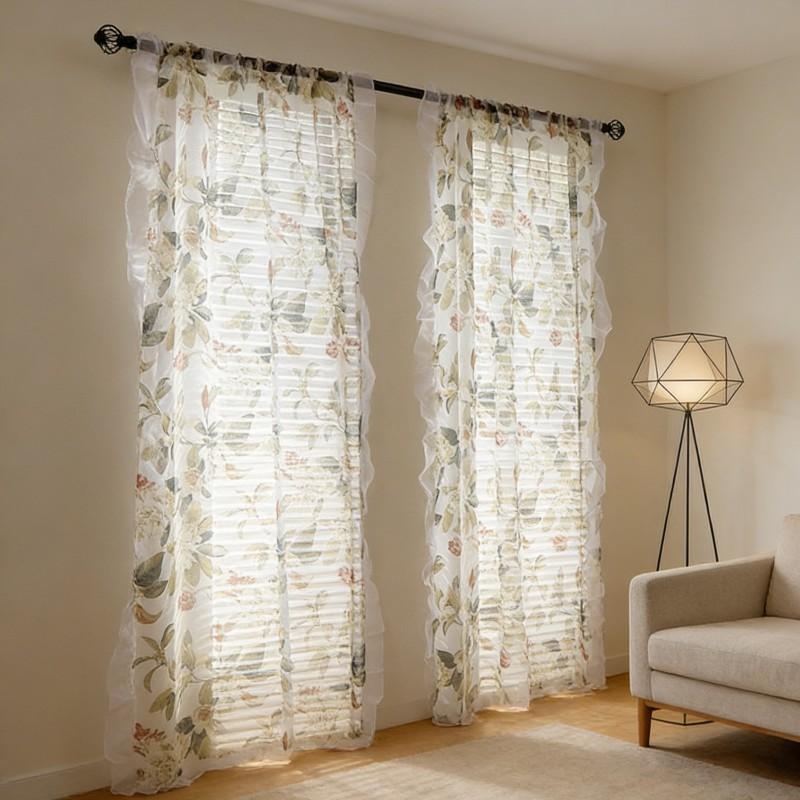 Rustic American Farmhouse Sheer Curtain Panel With Crochet Lace Trim Living Room Balcony Bedroom Window Treatment