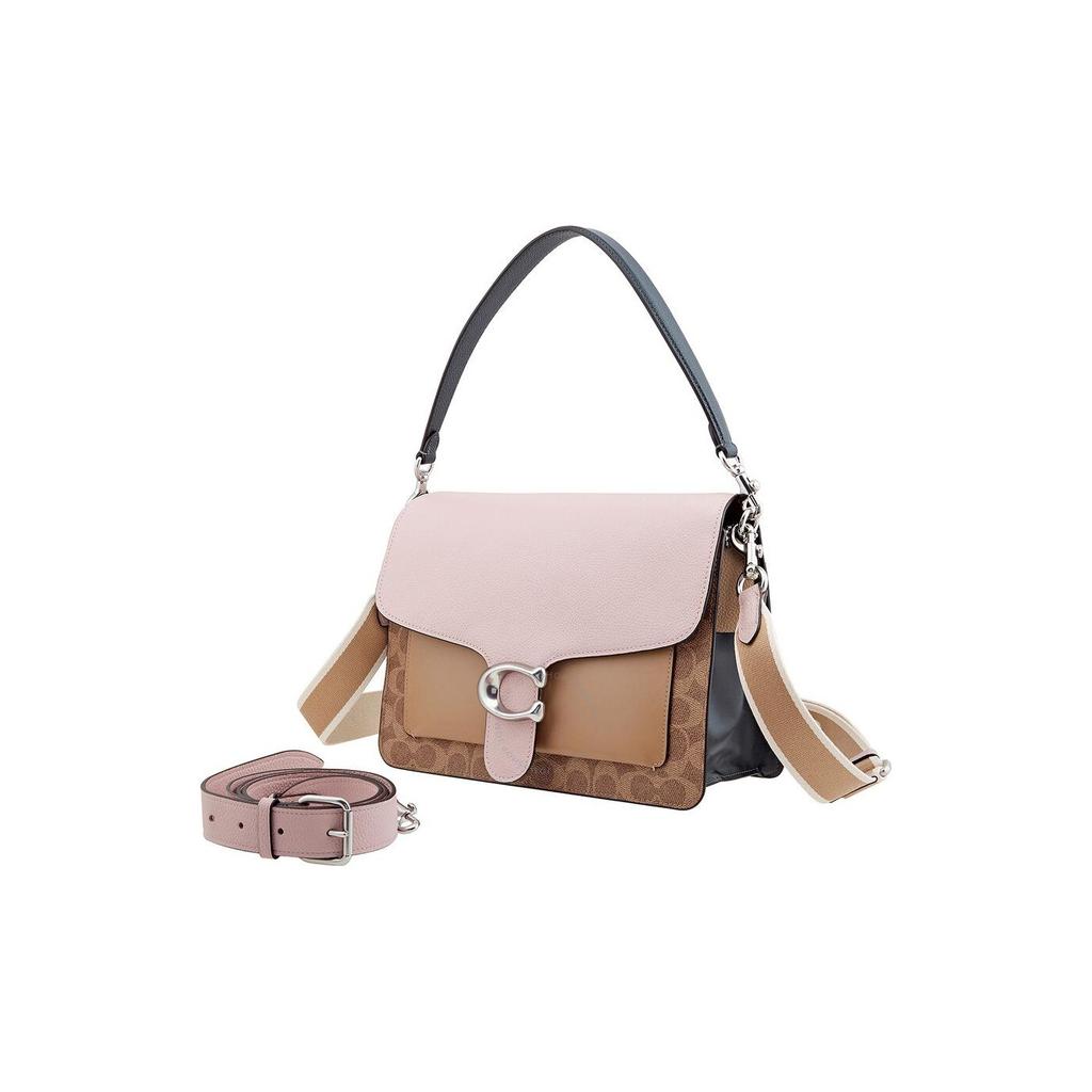 Coach Tabby 28 C Buckle Flap Color Block Monogram Leather Shoulder Crossbody Bag Large Women bags Milk-Tea-Brown Black 4145-LHQ64