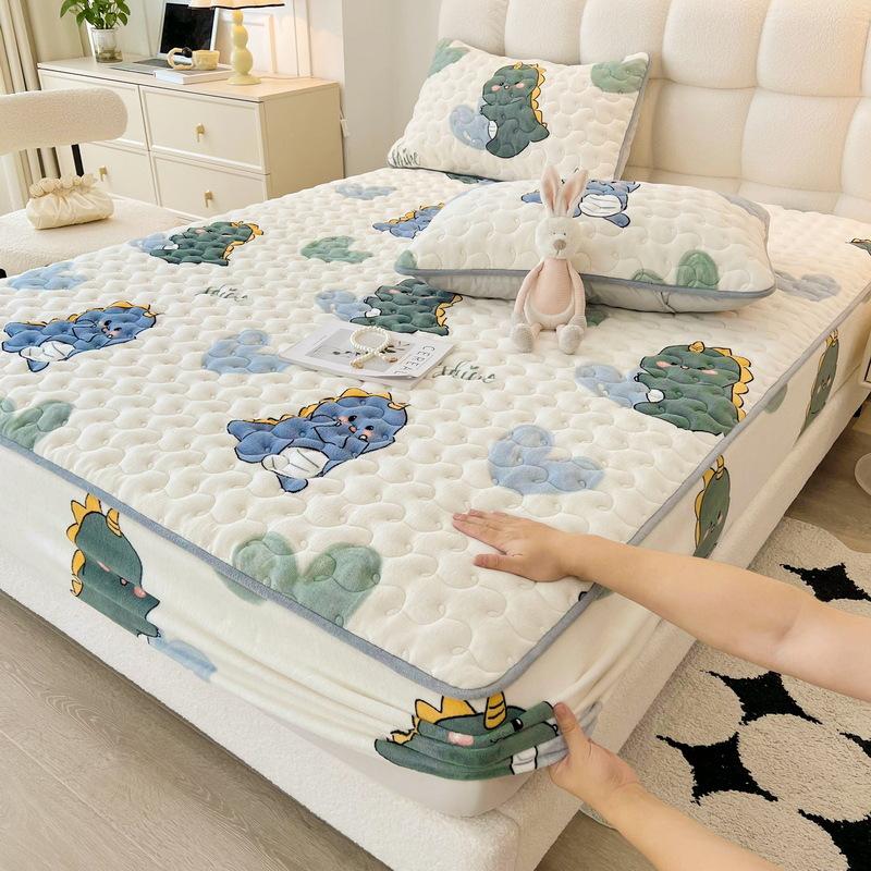 New Soybean Antibacterial Class a Milk Fiber Fitted Sheet Quilted Bedspread Non-Slip Household Dustproof Protective Cover Thickened Mattress