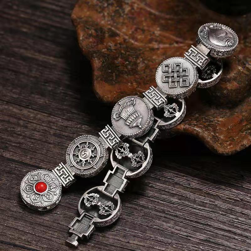 New Retro National Tide National Style Buddhist Eight Treasures Retro Bracelet Men's Six-character Mantra Vajra Accessories