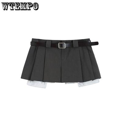 Женская короткая юбка большого размера с заниженной талией плиссированная юбка Нишевый дизайн Ретро юбка до половины тела Необычная тонкая короткая юбка