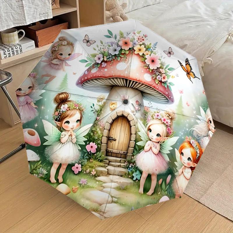1PC fairy mushroomAutomatic Open/Close Umbrella with Windproof, 8-Rib Sturdy Canopy, Durable Ribs, Fashionable Design1245A