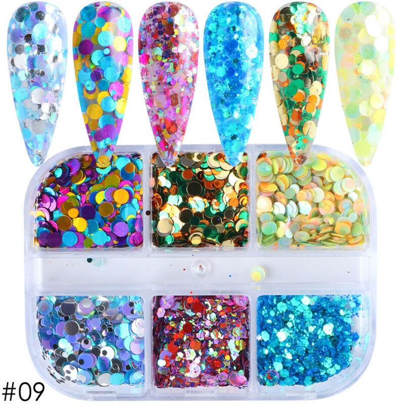 6 сеток/коробка Украшения для ногтей Блестки для ногтей Пудра Блестки Хлопья Аксессуары для ногтей